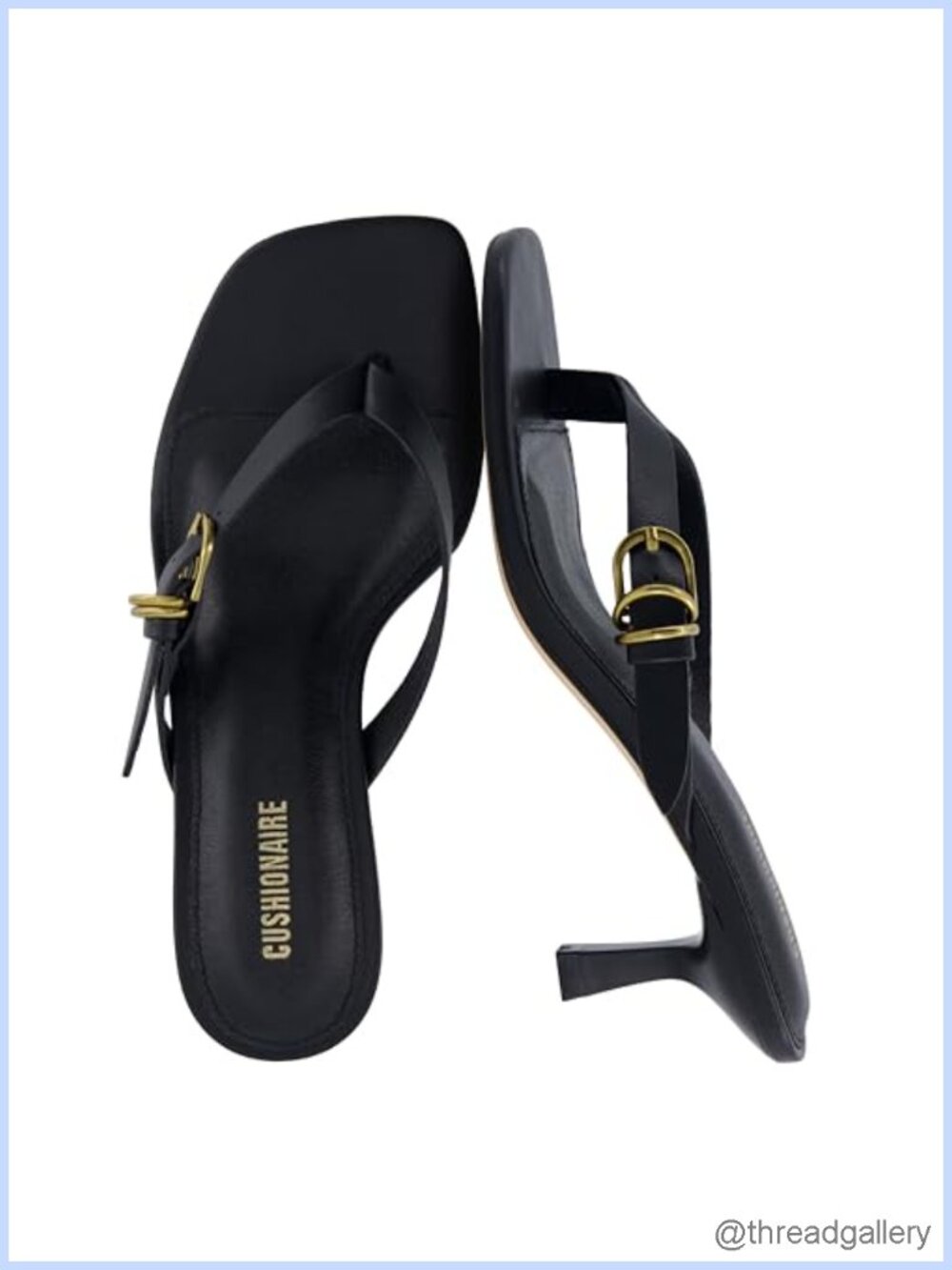 CUSHIONAIRE Marlin Kitten Heel Sandals Thong Square Toe Adjustable Buckle